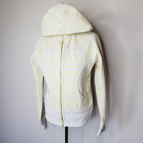 RARE! LULULEMON Striped Yellow Grey Scuba Jacket - Picture 2 of 9